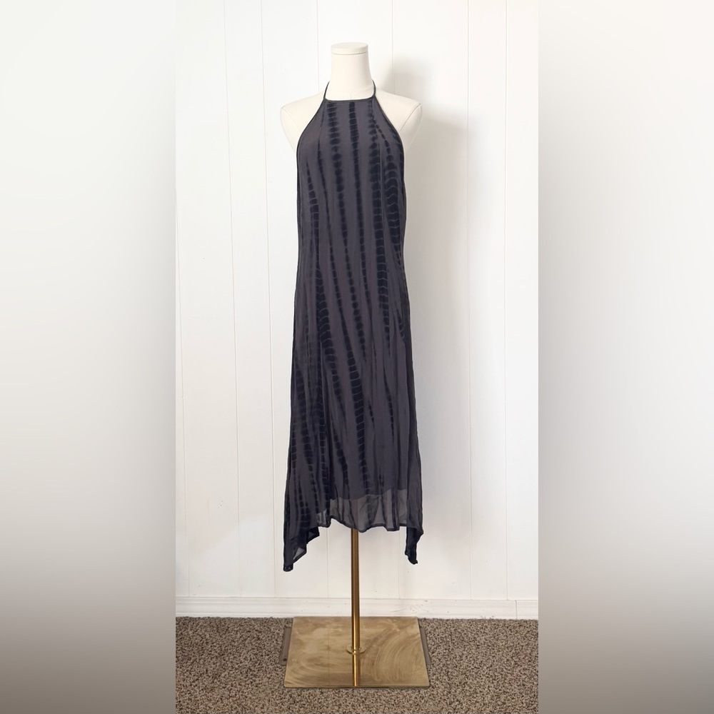 Chan Luu Shabori Tie Dye Nine Iron Black Asymmetrical Dress Small Viscose